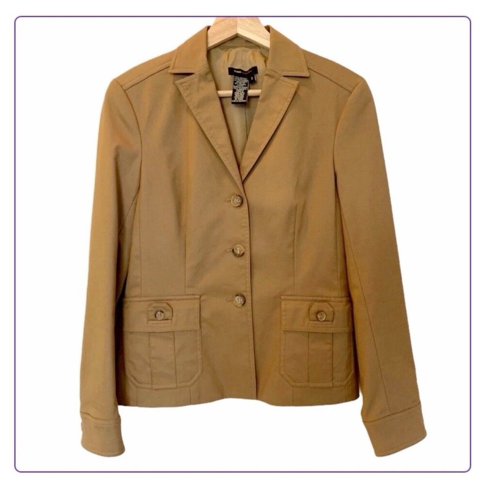 BCBG Max Azria Jacket Blazer Vintage Camel Button Stretch Womens Size 2 XS 1990s